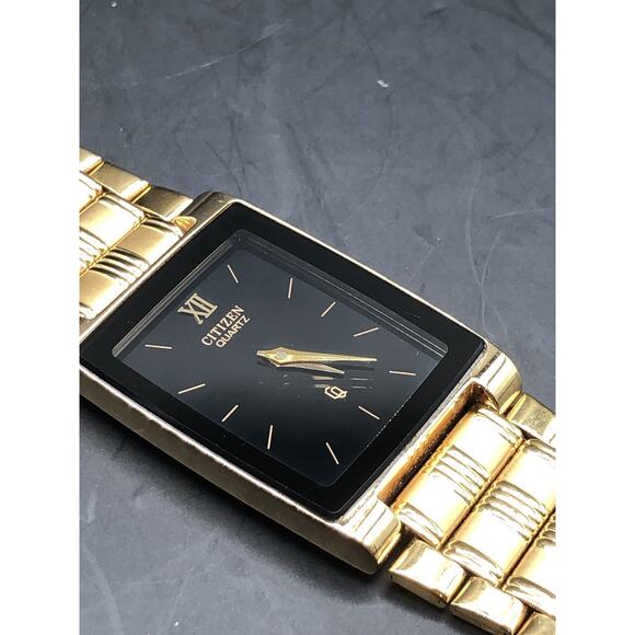 Classic Men’s Citizen Black Dial Gold Tone Rectangle Case Quartz Bracelet Watch main image 7